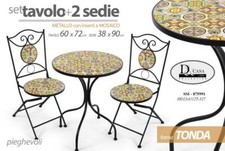 TAVOLO + 2 SEDIE GIARDINO VERANDA BALCONE METALLO NERO PIEGHEVOLE MOSAICO 72*60