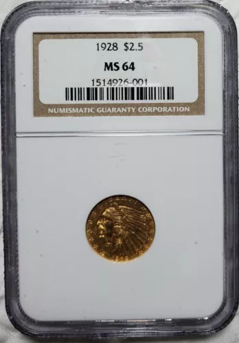 1928 $2.50 INDIAN HEAD GOLD QUARTER EAGLE NGC MS 64