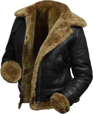 B3 RAF Aviator Bomber Fur Shearling Flying Pilot Hooded Sheepskin Leather Jacket