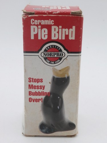 Vintage Norpro Ceramic Pie Bird Oven Safe Steam Vent Black Crow w/ Original Box - Picture 11 of 14