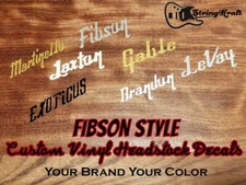 Fibson Style Lettering Headstock Decal. Customize to Your Brand. Metallic Vinyl
