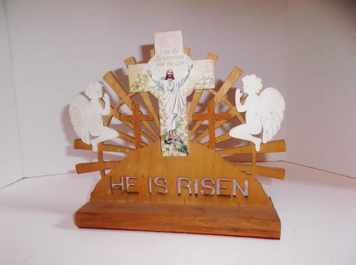 HE IS RISEN Placa de Escritorio de Madera Corte Láser Jesús Yo Soy la Resurrección - Imagen 3 de 7
