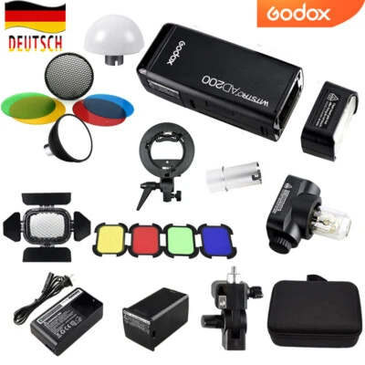 DE Godox AD200 TTL HSS 2,4G 1/8000 Blitz con BD-07 Puerta de Granero AD-S Kit de Accesorios