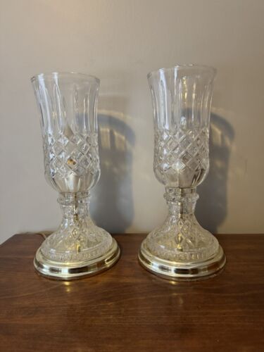 Set Of 2 VINTAGE LEADED Glass Hurricane Electric CRYSTAL Art Deco Lamps - Picture 2 of 9