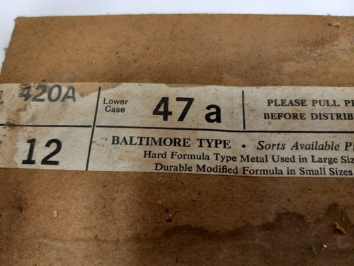 Letterpress Type ( NEW ) 1950's - 12 Point ( Baltimore Type 47A) - Picture 2 of 2
