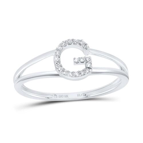 10k or Blanc Véritable Diamant Femmes Bloc Lettre G Initiale Anneau Fendu 1/20