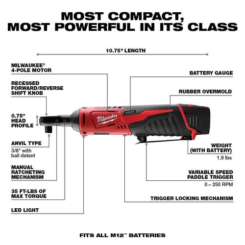 Milwaukee Power Tool Combo Kit 12V Cordless Ratchet+Drill/Impact Driver ToolOnly - Picture 4 of 7