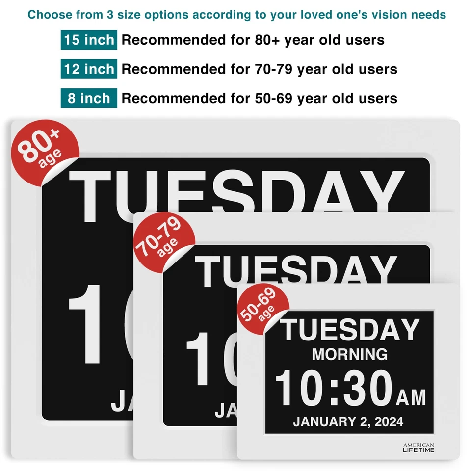 American Lifetime Large LCD Digital Clock Wall Alarm Date Seniors BEST Dementia - Image 2 of 4