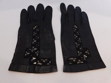  DESIGNER LADIES BLACK LEATHER GLOVES WITH CUTOUTS UNLINED SIZE 6