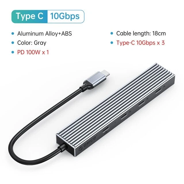 ORICO USB C Hub Type C to USB Hub Adapter Splitter USB 3.2 Gen 2 w/ 4 USB Ports