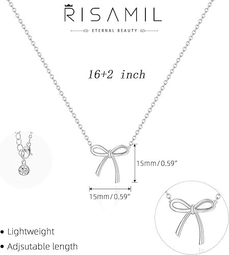 Rhinestone Bow Pendant Necklace Jewelry Silver Crystal Bowknot Choker Necklace C - Picture 4 of 7