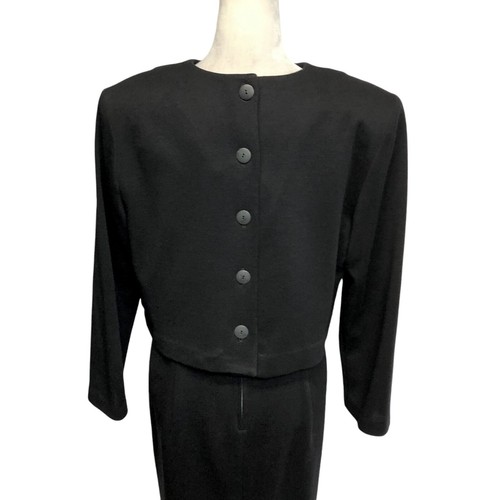 80s Black Colorblock Twofer Dress Boxy Button Back Topper Knit Midi 16 Vintage - Picture 6 of 10