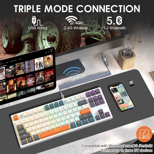 Mechanische Hot Swappable Bluetooth Wired/Wireless Gaming Tastatur RGB - Picture 2 of 13