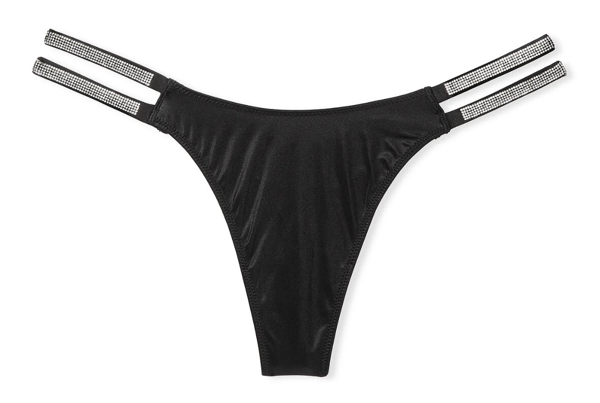 Victoria&apos;s Secret Black Very Sexy Double Shine Strap Thong Panty L&comma; M&comma; S &num;D3-1