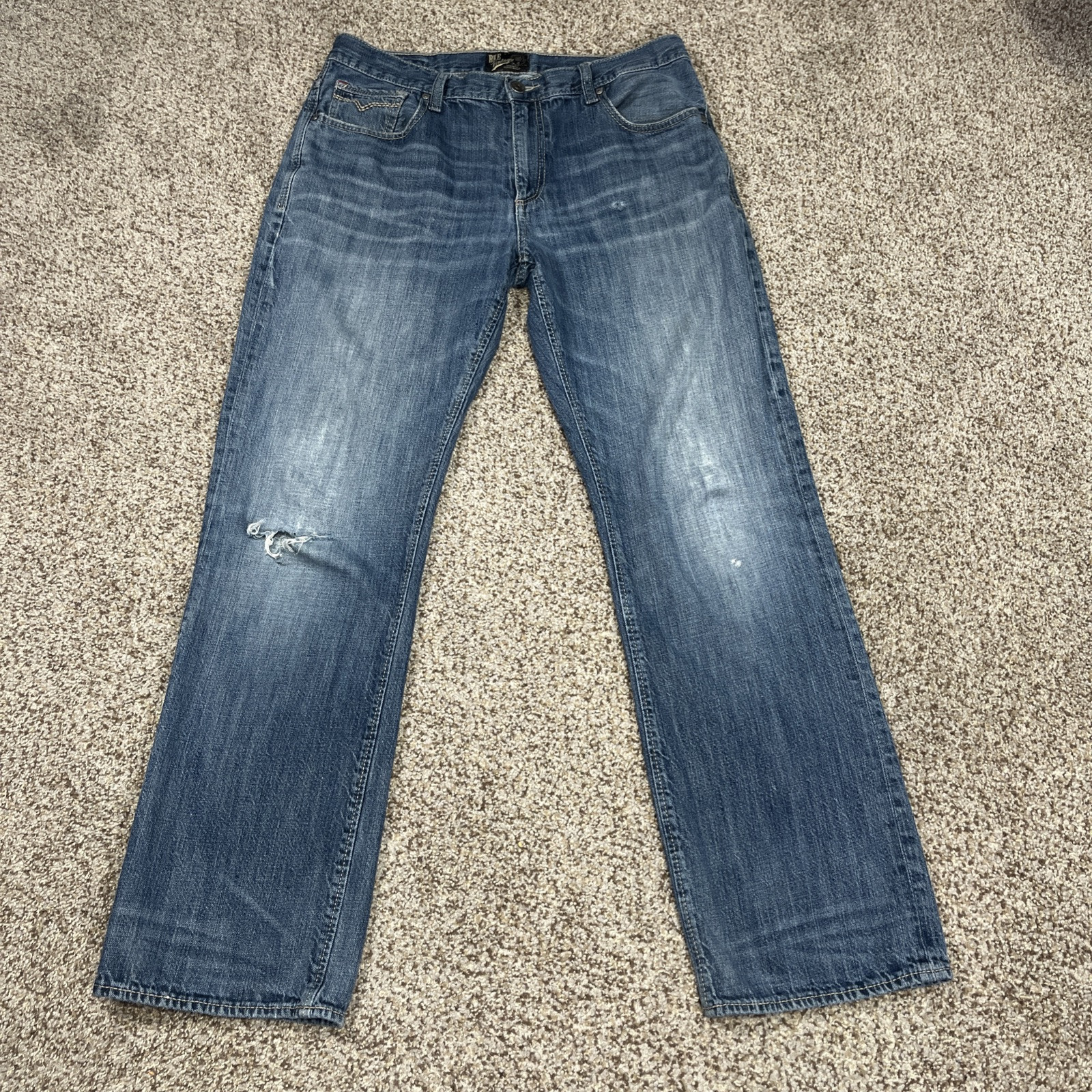 BKE Vintage Mens 36L Welder Jeans Blue Denim 34 X 31.5 Distressed