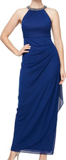 Alex Evenings Women's Long Halter Special Occasion Dress Electric Blue Sz 14