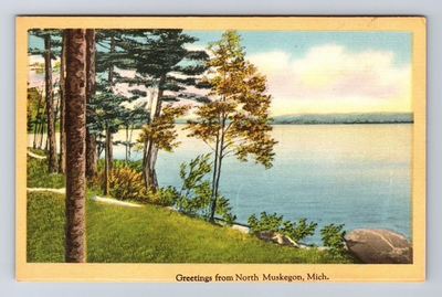 #ad Muskegon MI Michigan General Greetings Scenic Lake View Vintage Postcard $0.99