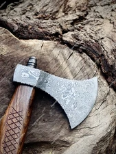 Damascus Steel Battle Ready Viking Axe | Engraved Handle | Handmade Hatchet Axe