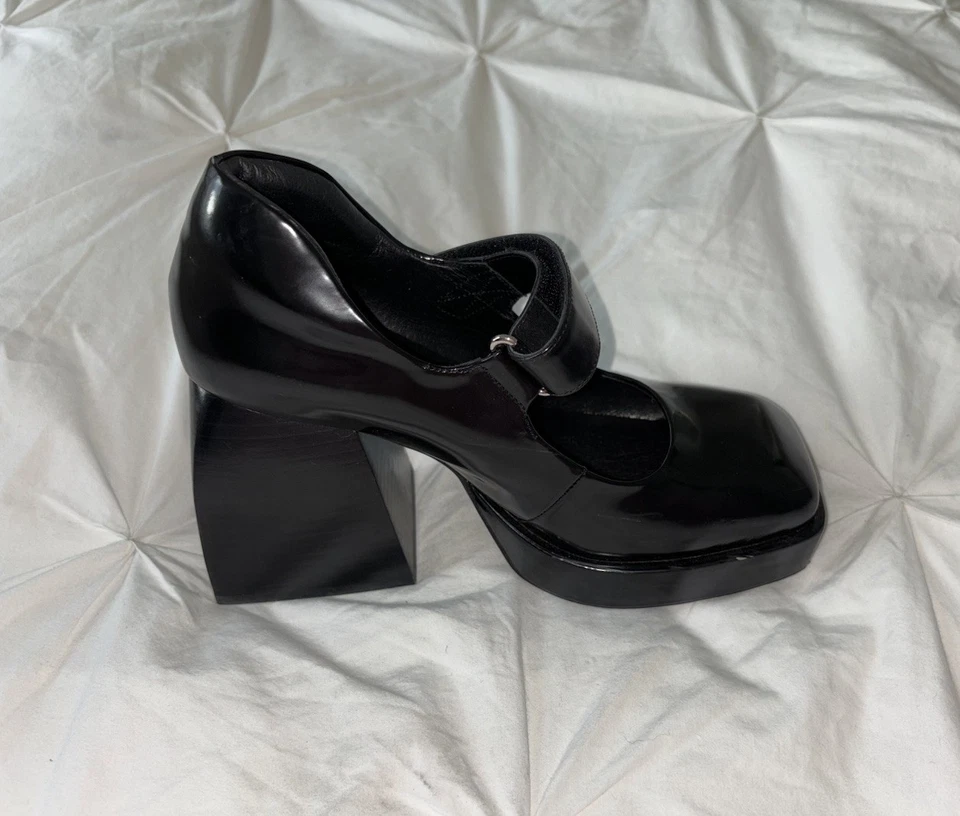 Jeffrey Campbell Plataforma Reine Tacón Bloque Mary Jane Talla 6 Negro Charol Foto 4 de 4
