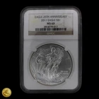 2011 $1 American Silver Eagle 25th Anniversary NGC MS69 Brown Label -E466
