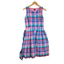 Talbots Madras Sleeveless Button Front Shirt Dress size 2 Petite Blue/Pink