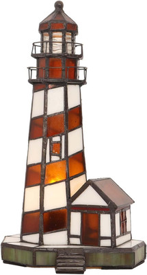 L10616 Lighthouse Tiffany Style Stained Glass Accent Table Lamp Night Light for