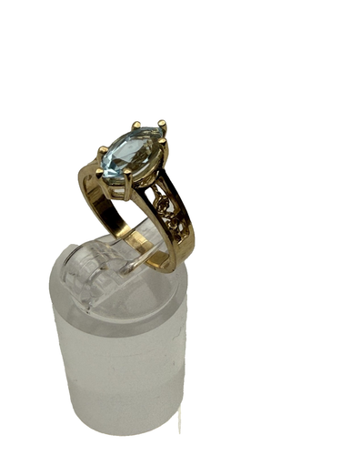 new 10kt yellow gold marquise blue topaz ring sz 5.5 - 3.1 g $299 #526 - Picture 4 of 6