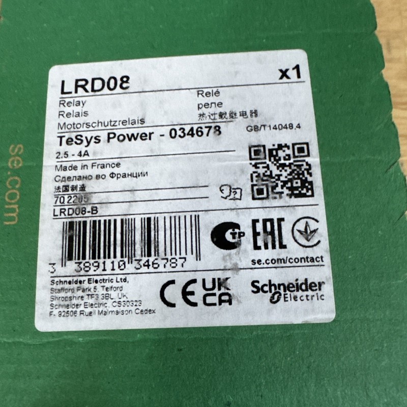 Schneider Electric LRD08 Thermal Overload relay - NEW open box