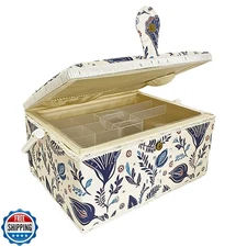 Wooden Sewing Basket Empty Large Box with Removable Tray, Stylish