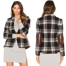 SMYTHE Duchess Wool Elbow Patch Plaid Blazer ...