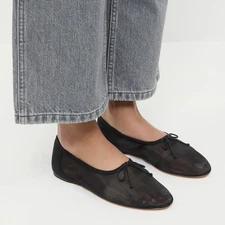 Loeffler Randall Landon Soft Ballet Flats Size 6.5 Black Mesh Leather NEW $250