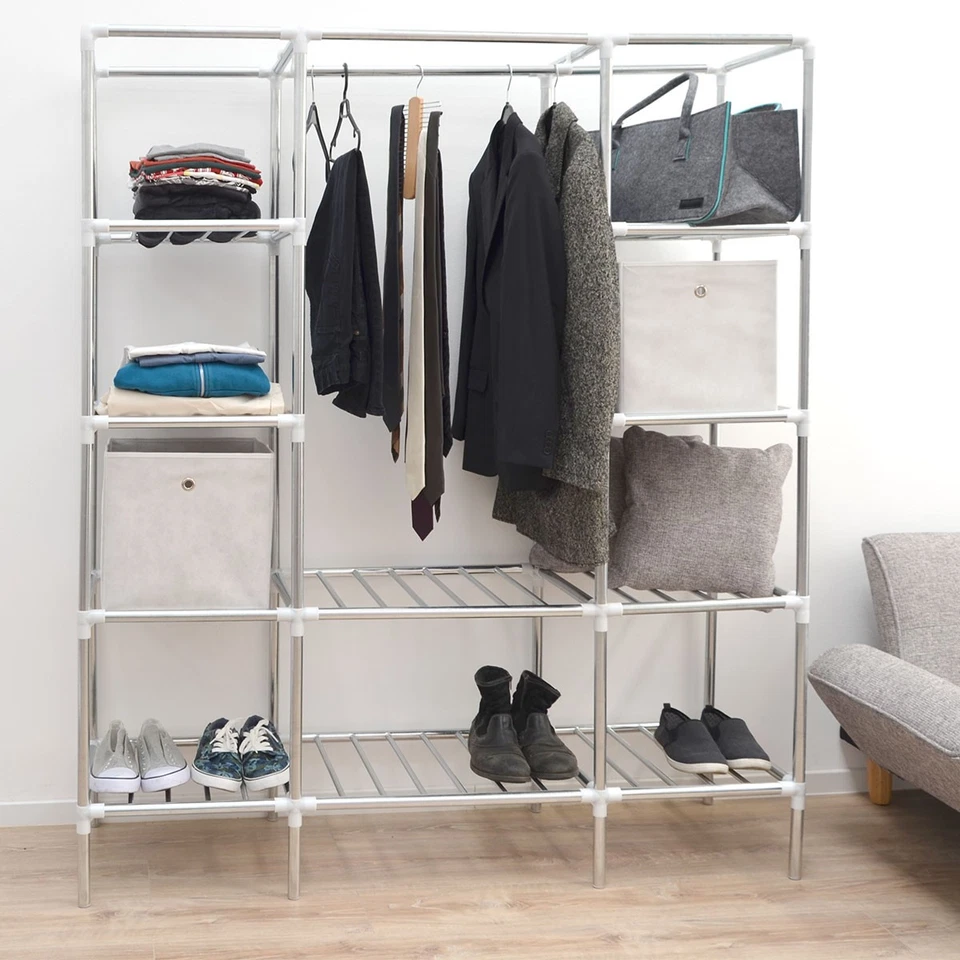 Breiter XXL Kleiderschrank Metall Regal Kleiderstange 178x148x44,5cm Faltschrank - Bild 2 von 4