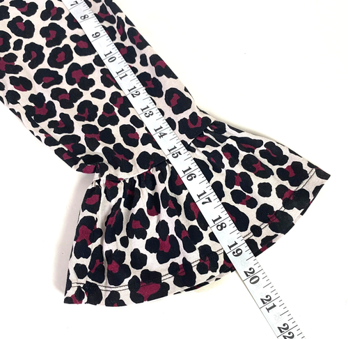 Michael Kors Animal Print Top Women Small Multicolor Burgundy Ruffle Sleeve Knit - Picture 10 of 11