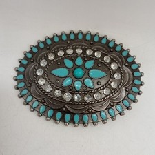 Oval Intricate Blue Turquoise Enamel Western Belt Buckle Vintage
