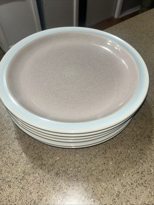 set of 6 Denby-Langley Duets Taupe and Blue Dinner Plates