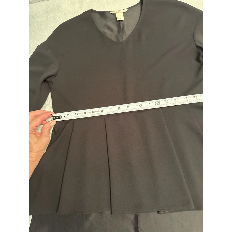 Camisa H&M Alta Baja Negra Para Mujer EE. UU. 4 Aberturas Peplum Manga Cuarta Silenciosa Lujo Foto 3 de 4