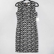Calvin Klein Dress Womens 6 Black Printed Knee Length Sleeveless Sheath NEW