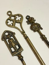 VTG 3pc Brass Novelty Figural Fireplace Fork Pokers 