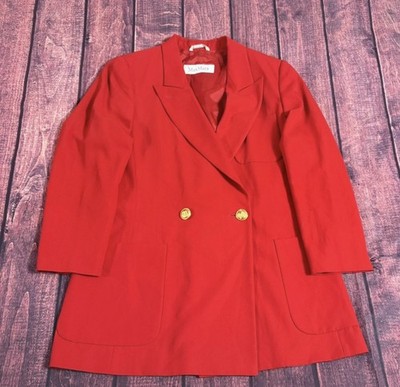 VINTAGE MAX MARA roter Woll Zweireiher Blazer Gold M Knöpfe Made in Italy 