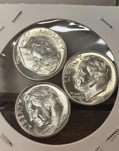 Lot Of Three Silver Roosevelt Dimes. At Least BU Possibly Proof