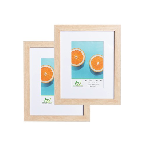 2-Pack, 8x10 Matted to 5x7 Picture Frame, Natural Oak – Classic Wooden Photo ...