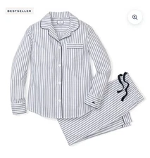 Petite Plume Women's Twill Pajama Set in Navy French Ticking NWT XSMALL MSRP $94