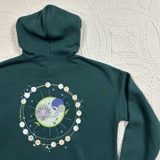 Celestial Zip up Sweatshirt Womens Size L Green Cali 1850 Sun Moon Astrology