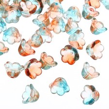 Glass Trumpet Flower Beads, 50 Pcs Gradient Flower Bead Charm, Orange Cyan