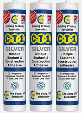 3 x CT1 Silicone Sealant and Construction Adhesive Silver 290ml