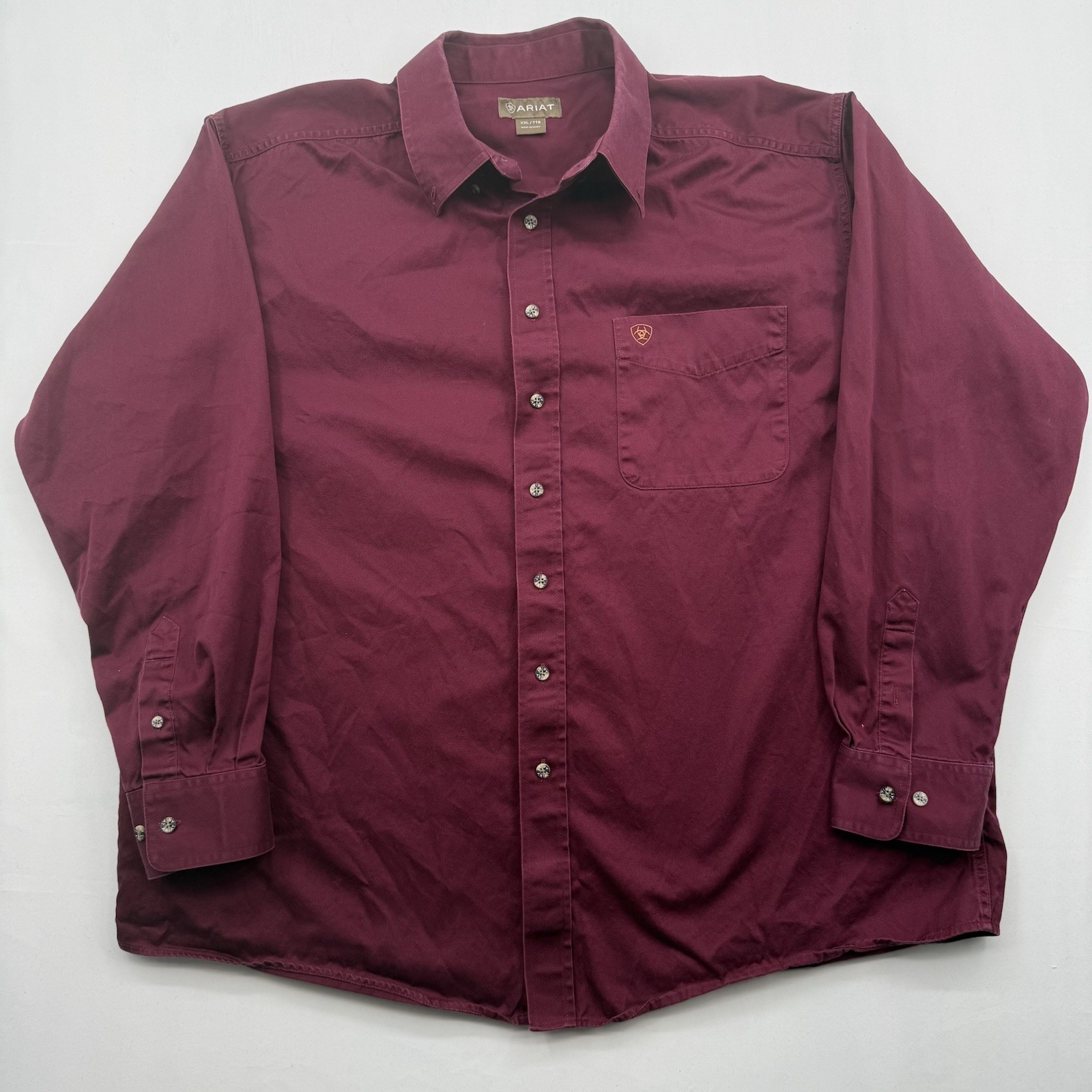 Ariat Mens Burgandy Solid Twill Classic Long Sleeve Button Up Western Shirt Xxl