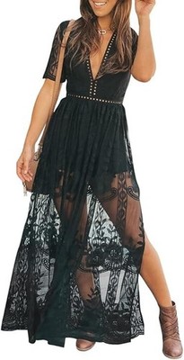 lace maxi dress with shorts Something Blue Lace Maxi Dress M