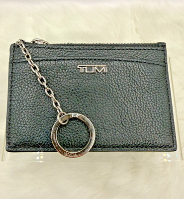Tumi Belden Black Leather Zip Card Case/Wallet W/Keyring Attachment