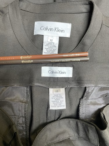 NEW Calvin Klein Pant Suit Size 12 Two Piece Set Brown Lightweight Wool Pockets - Picture 2 of 24