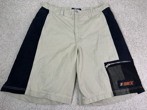 Vintage Lee Pipes BMX Mens 38 Shorts Beige Baggy Jorts Y2K Skate JNCO Style Rare